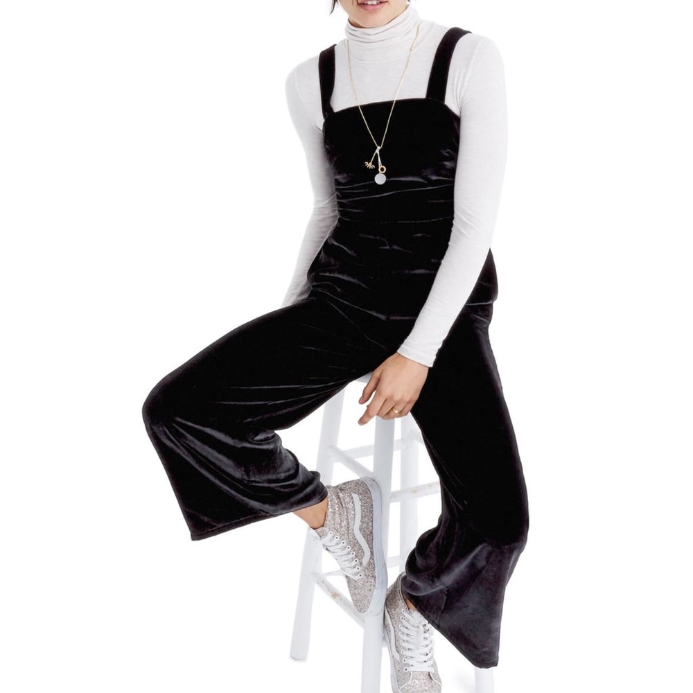 Madewell Black Velvet Wide-Leg Jumpsuit